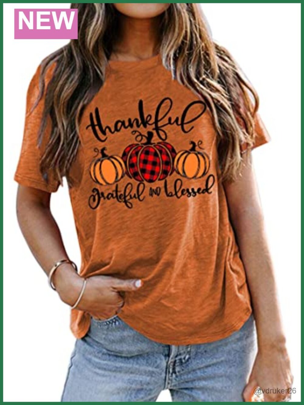 Thankful Grateful Blessed Pumpkin T-Shirt Short Sleeve Round Neck Women's